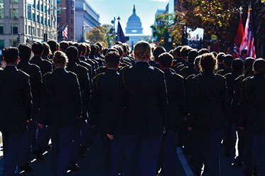 Students marching toward the Capitol Building